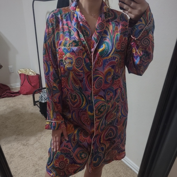 Aldofo kaleidoscope 80s 90s Paisley silky button down night shirt S/m - Picture 3 of 9